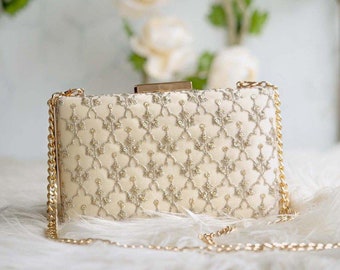 Anya Box Clutch - Cream and light gold