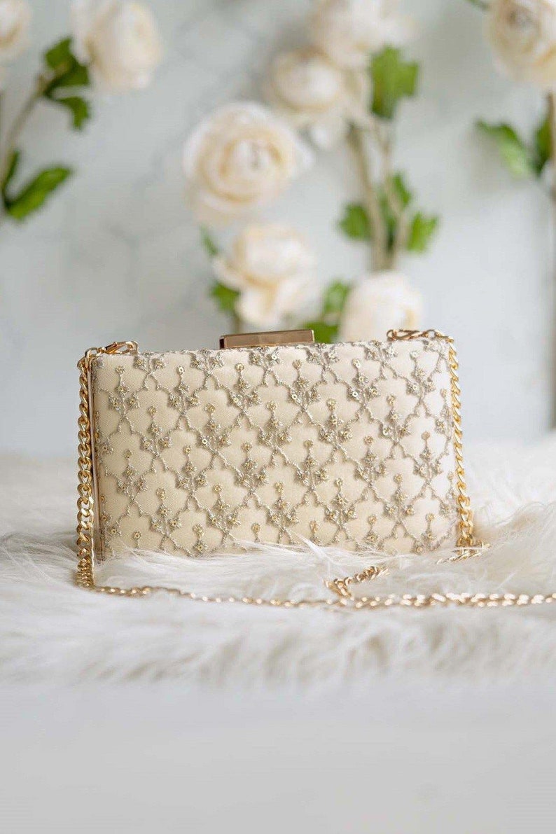 AMYRA Anya Box Clutch - Cream and light gold