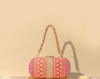 Naaz Capsule Clutch - Evening Bag, Bridesmaid Gift, Embroidered Purse