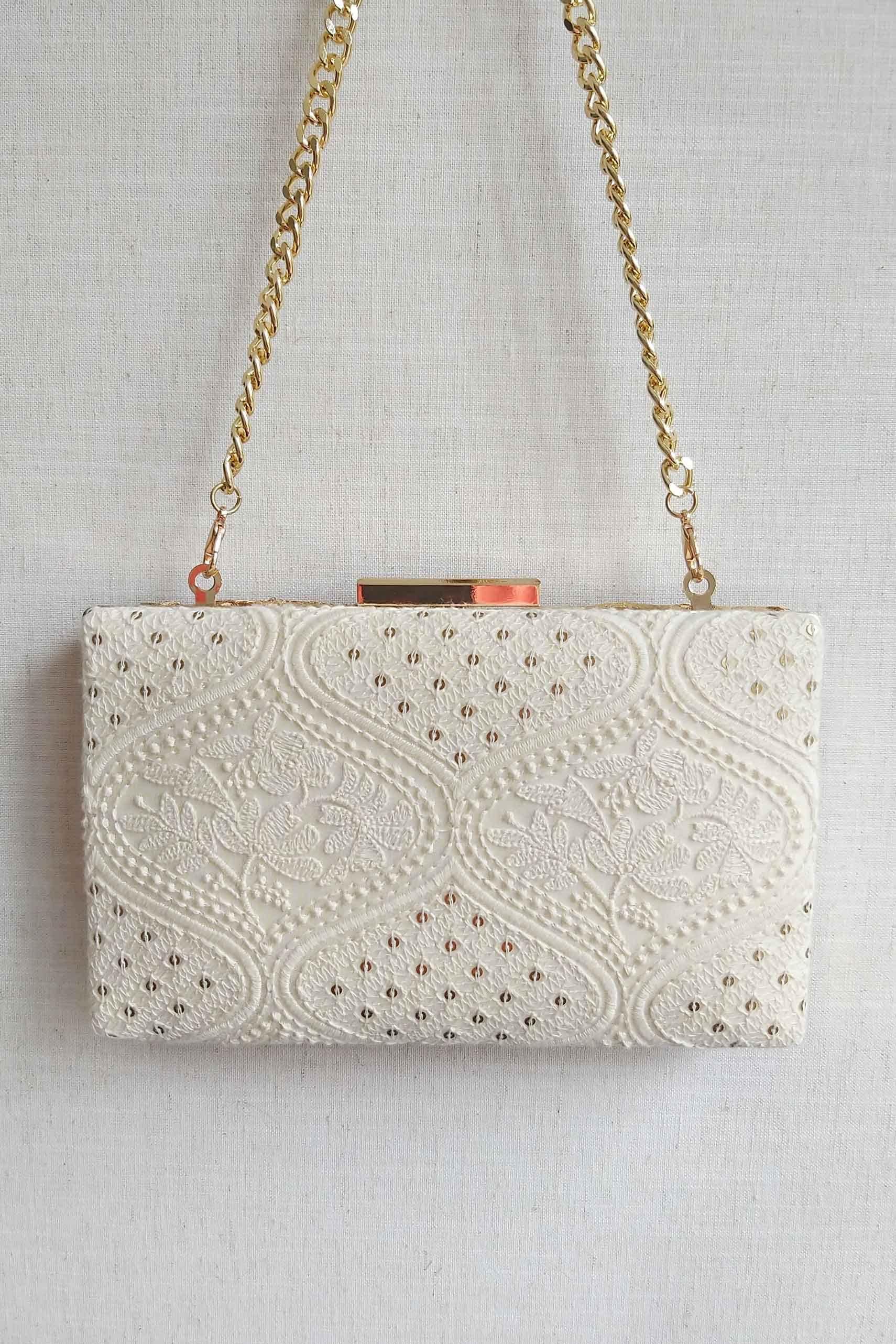 Mughal off white box clutch, handcrafted clutch bag for women, evening party purse, Diwali party bags