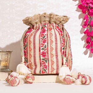 Zuri potli - offwhite, floral embroidered georgette designer bag, Indian bag, Wedding bag, Diwali gift, luxury potli pouch, stylish purse