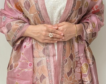 Niloofar Scallop Embroidered Pure Organza  Dupatta - pink organza, festive wear, bridal shawl