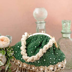 Monedero vintage Monroe - Verde, bordado con espejo, regalo de boda, bolso de diseñador y de boda, regalo de aniversario para ella, regalo de Diwali