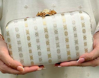 Palki Pure Kanchi Silk Clutch - Bridal Bag, Wedding Gift, Zari Evening Purse
