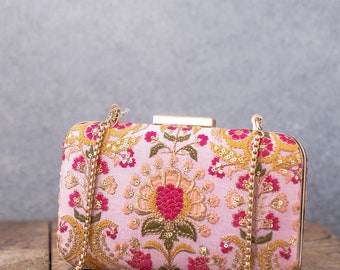 Alanna Pink Bridal Box Clutch, evening wear, designer clutch, vibrant bags, Diwali gifts
