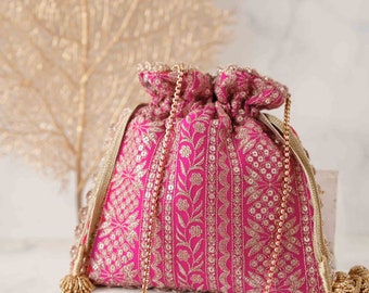 Mirai embroidered potli - Pink, wedding gift, designer and wedding bag, anniversary gift for her, Diwali gifting