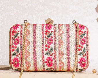 Zuri Box Clutch - Mint Embroidered Silk, Diwali Gift, Wedding Bag, Evening Purse