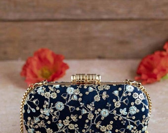 Elan Navy silk capsule bridal clutch, bridesmaid gifts, wedding clutch bag, Diwali gifts