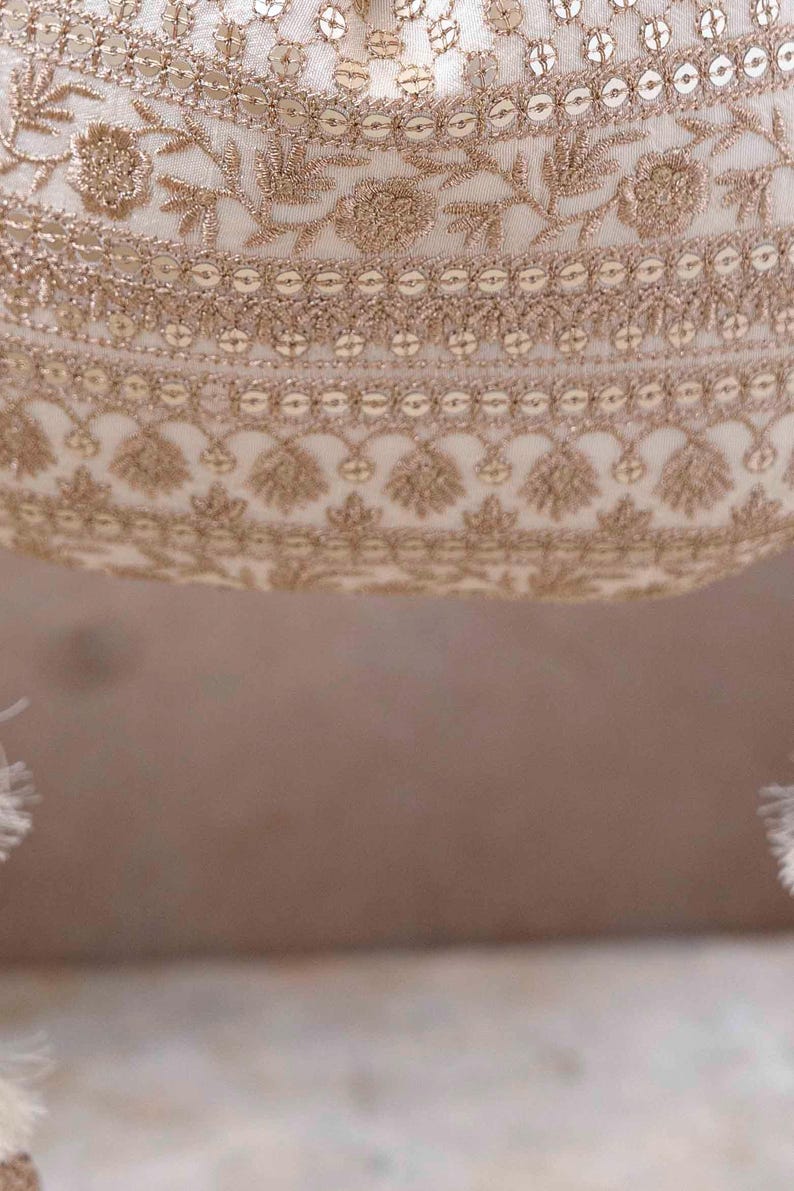Resham Bridal Potli Bag Off White - Silk Potli, Zari Embroidered, Wedding Accessory image 8