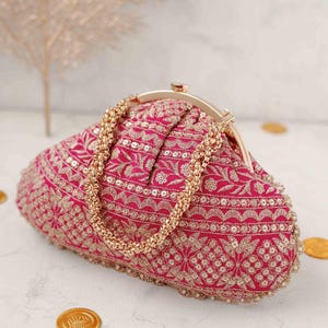 Sac à main vintage de mariée rose Mirai, sac de mariage, sac de créateur et de soirée brodé, sacs de fête Diwali