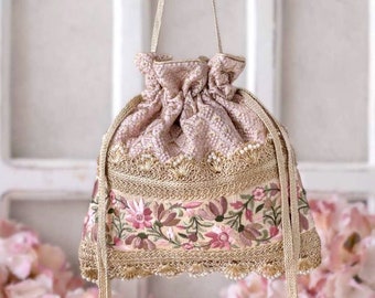 Serenade threadwork potli - baby pink, wedding and anniversary gifts for her, dreamy wedding potli pouch, desginer potli purse,