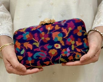 Kusum Pashmina Cashmere Clutch - Evening Bag, Wedding Gift, Multicolor Sling Purse