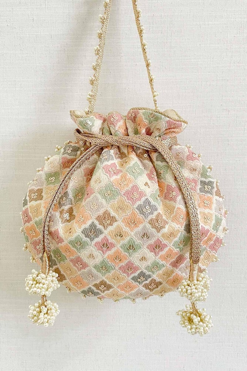 Aza Pastel Potli - Potli bordado, Potli nupcial, regalo de bodas imagen 9