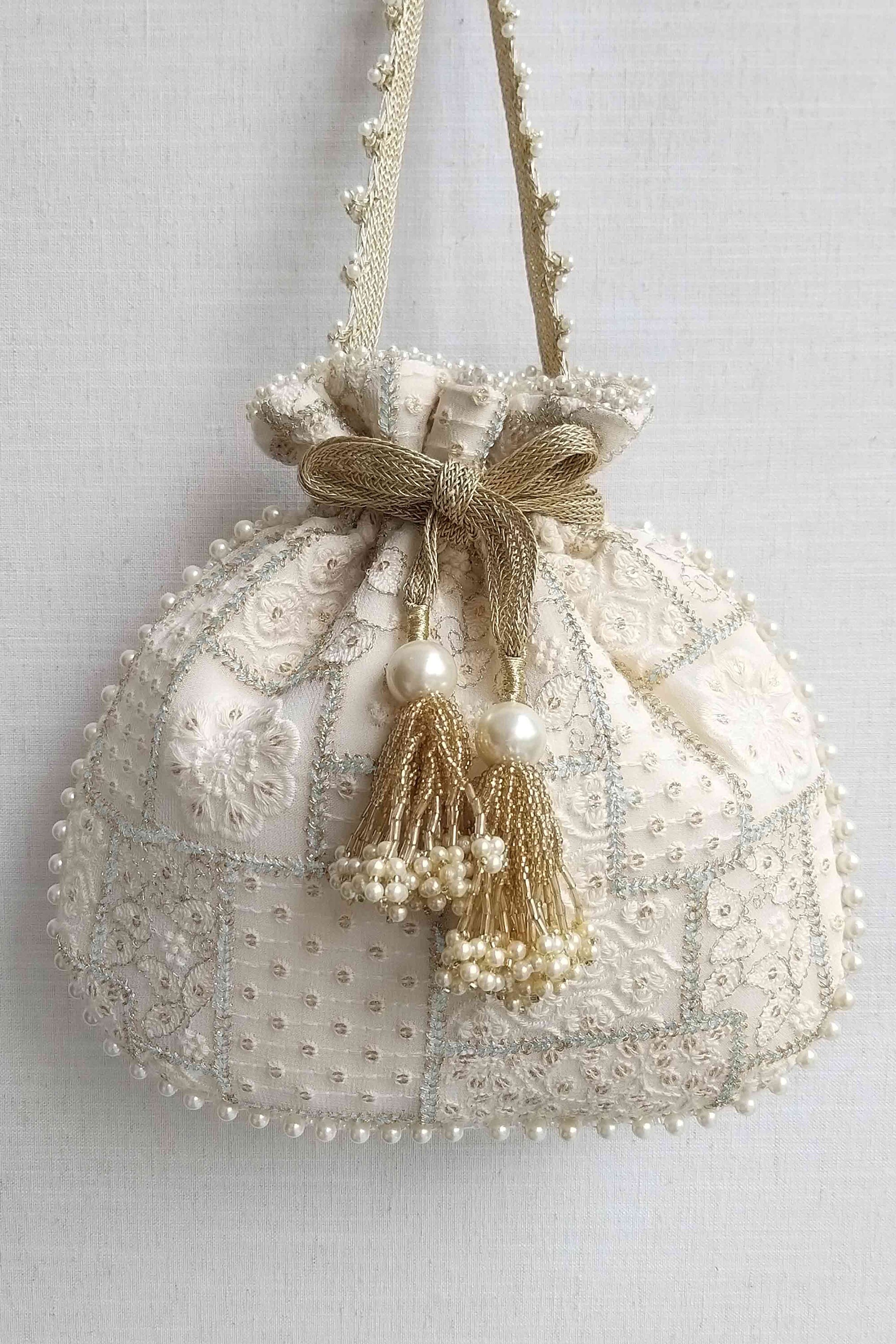 Mosaic off White Luxe Embroidered Bridal Potli Bag Brides Bag Wedding Bag Designer and Evening Bag Diwali Party Bags Etsy