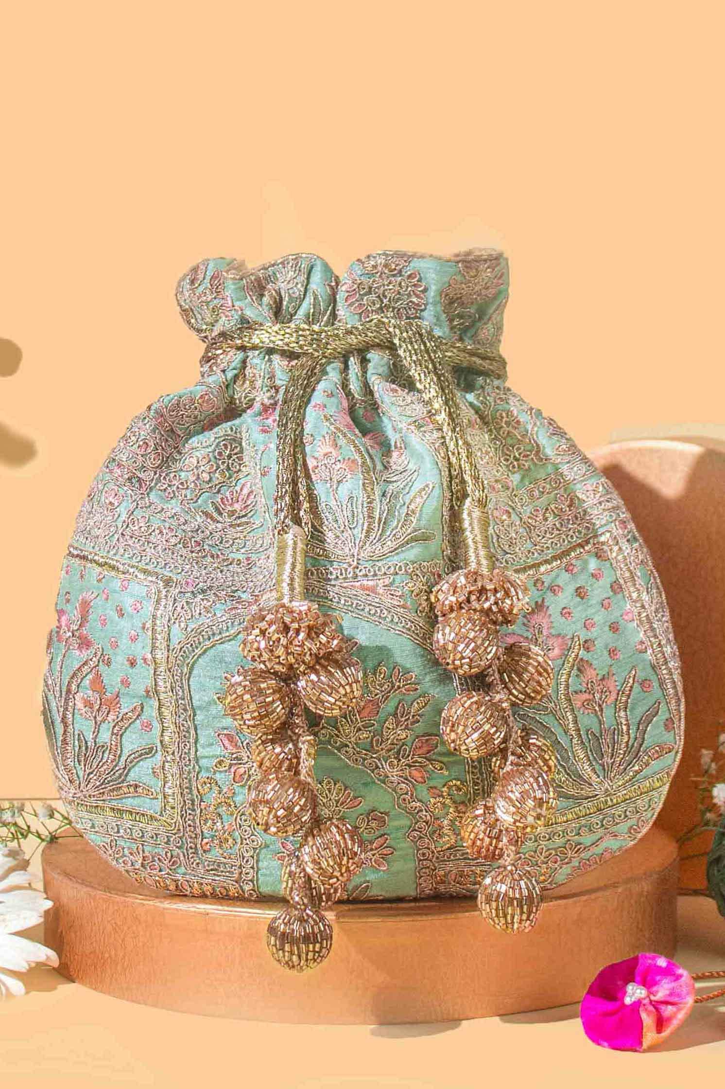 Lavoro fatto a mano tradizionale indiano Potli Bag con coulisse marsupio borse d