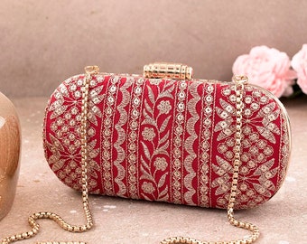 Mirai Embroidered Clutch - Red, wedding gift, designer and wedding bag, anniversary gift for her, Diwali gifts