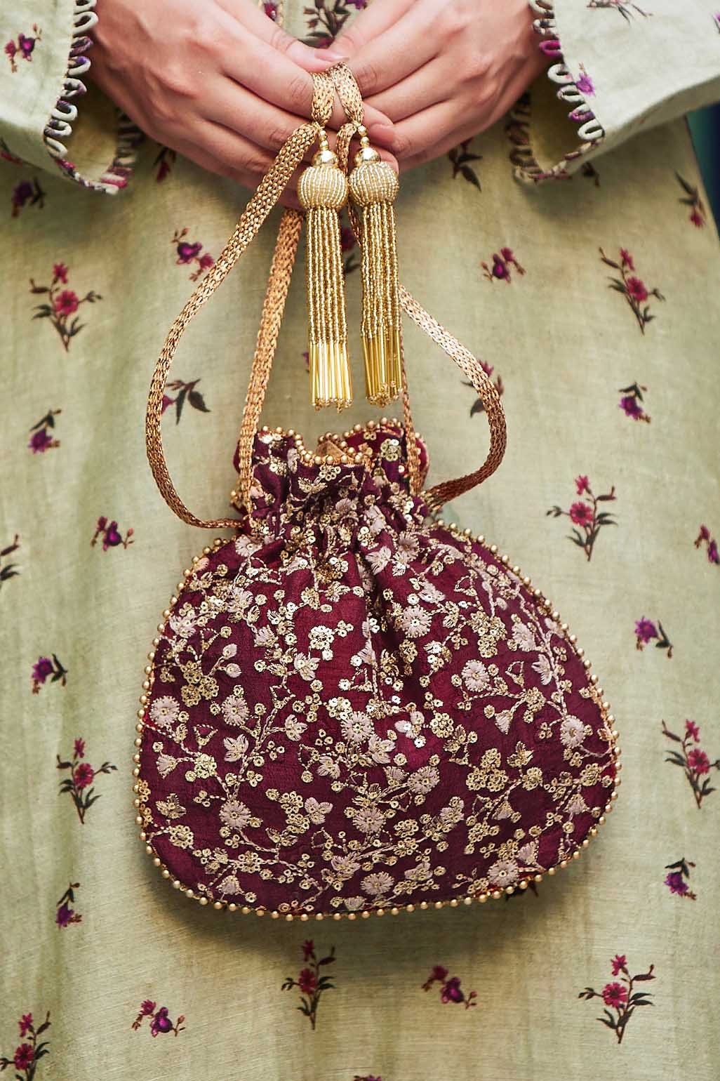 Honeycomb Bright Pink Potli - Fabric Soft Bags for Weddings – aroundalways