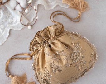 Bolso de novia con festón dorado, regalo de boda y regalo de despedida de soltera, bolso de diseñador bordado y de noche, regalos de Diwali