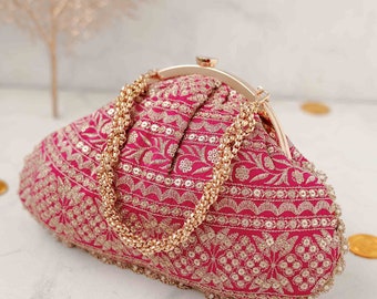 Mirai pink bridal Vintage Purse, wedding bag, embroidered designer and evening bag, Diwali party bags