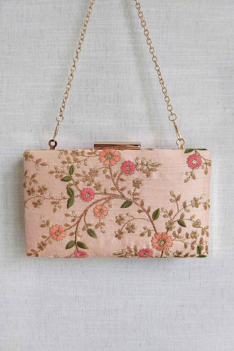 Floral creeper box clutch - Peach