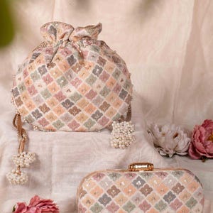 Aza Pastel Potli - Potli bordado, Potli nupcial, regalo de bodas imagen 8