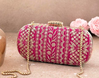 Mirai Embroidered Clutch - Pink, wedding gift, designer and wedding bag, anniversary gift for her, Diwali gifting
