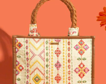 Nadia Mirror Embroidered Handbag - Multicolor, Floral, Handmade