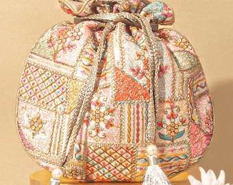Jia Embroidered Multicolor Potli – Silk Wedding Bag & Bridesmaid Gift