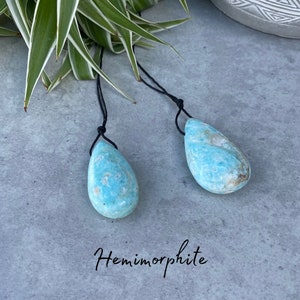 Hemimorphite Teardrop Necklace - Adjustable Natural Cord