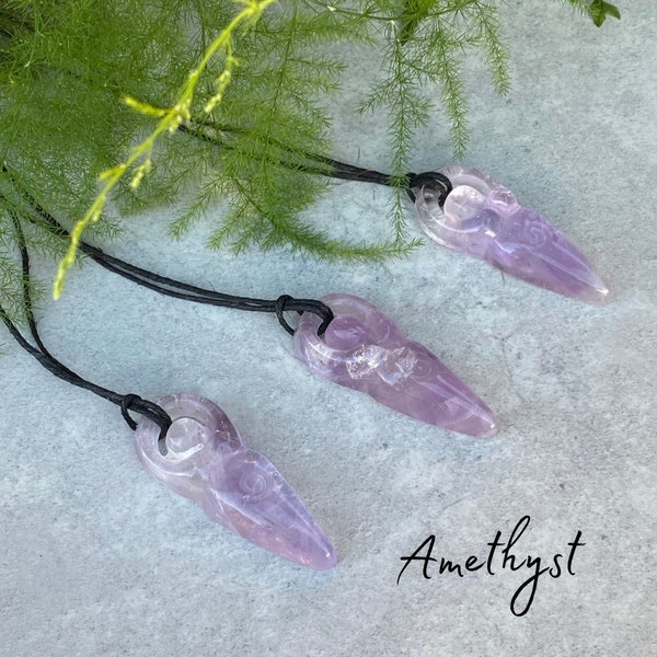 Amethyst Goddess Pendant Necklace - Handmade - Adjustable Natural Cord