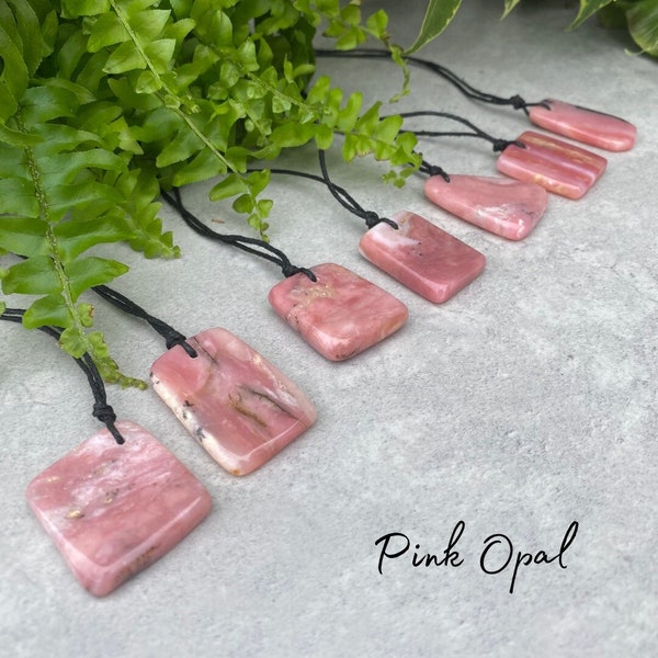 Pink Opal Necklace - Handmade - Adjustable Natural Cord