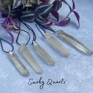Smoky Quartz Natural Point Necklace - Handmade - Sterling Silver & Adjustable Natural Cord