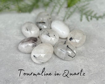 Tourmaline In Quartz Polished Pebble - Tumbled Gemstone - 2 Sizes