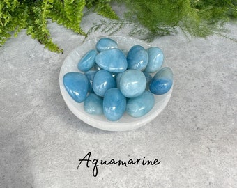 Aquamarine Polished Pebble - A+ Quality - Tumbled Gemstones - 6 Sizes