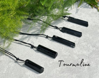 Black Tourmaline Necklace - Handmade - Adjustable Natural Cord