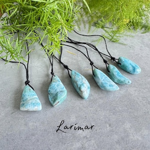 Larimar Freeform Pendant - Gemstone Necklace - Natural Cord - Choose