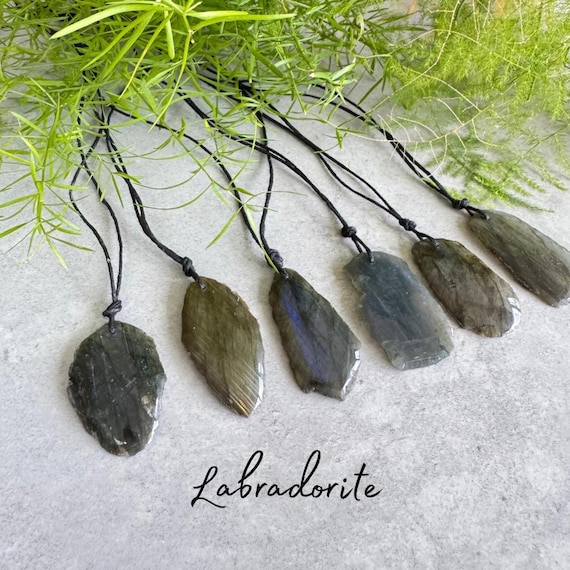 Labradorite Pendant Necklace - Crystal Necklace - Adjustable Natural Cord - Choose