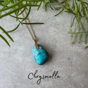 Chrysocolla Pendant Necklace - Gold Plated Sterling Silver - Handmade