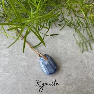 Blue Kyanite Pendant Necklace - Gold Plated Sterling Silver - Handmade