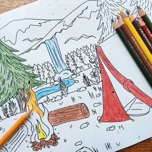 Printable Coloring Page, Forest Campsite image 1