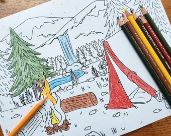 Printable Coloring Page, Forest Campsite