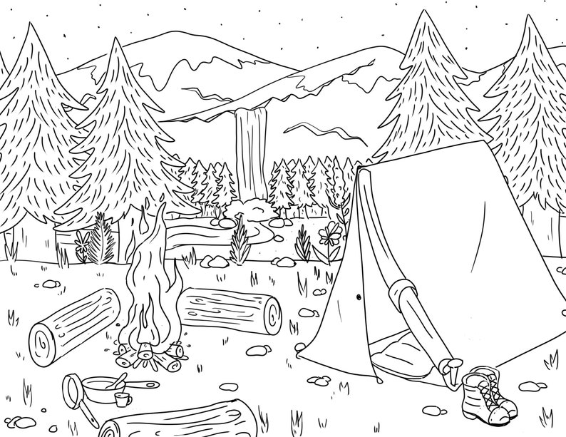 Printable Coloring Page, Forest Campsite image 2