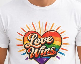 Camiseta Unissex "O Amor Vence" com Coração Arco-Íris, Camiseta do Orgulho LGBTQ+, Camiseta da Igualdade, Presente Inclusivo, Camiseta do Amor Arco-Íris, Roupa para o Mês do Orgulho