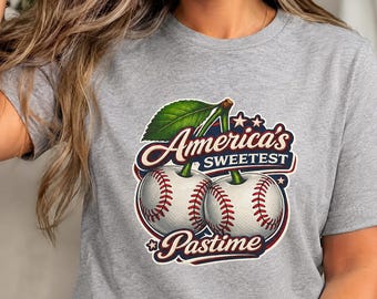 Americas Sweetest Pastime Shirt, Cherry Baseball Tee, Baseball Mom Shirt, Cherry Tee, Game Day Shirt, Baseball Lover Gift, Ballpark Shirt