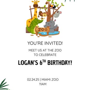 Editable digital birthday party invitation, digital download, birthday invitation, zoo birthday invitations, zoo birthday party, zoo party