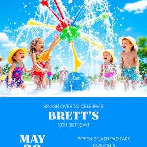 Editable digital birthday party invitation, digital download, splash pad birthday party, splash pad birthday invitations