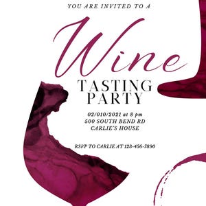 Editable digital party invitation, wine tasting, wine tasting house party, wine tasting party invitations, wine tasting party, invitations