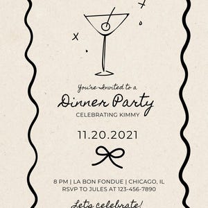Editable digital party invitation, digital download, dinner party, birthday dinner, dinner party invitations dinner invites