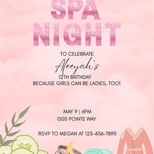 Editable digital birthday party invitation, digital download, birthday invitation, spa party, spa birthday theme, spa birthday party