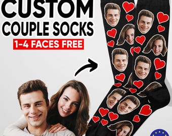 Aangepaste gezichtssokken: gepersonaliseerd fotocadeau, jubileum koppel